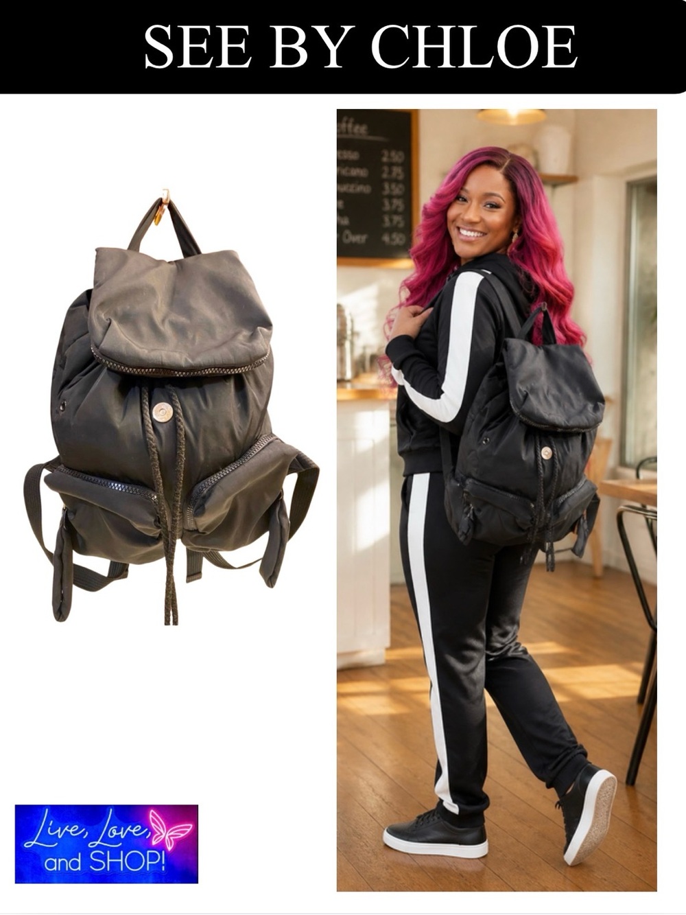 SEE BY CHLOE “Joy Rider" Black Backpack, GUC